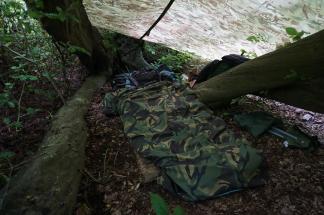 British Army Basha shelter and Bivvy Bag over my Snugopak Sleeping bag was the full Sleep-Shelter-System for the night